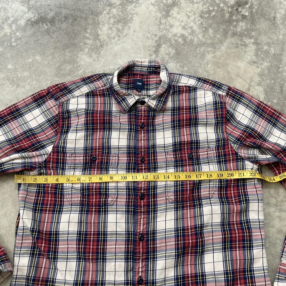 Camisa Gap Para Hombres Grande A Cuadros Multicolor Rojo Cuello Polar Algodón Clásica Informal Foto 2 de 4