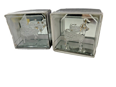 NEW OLD STOCK Spun Glass Decorations with Mirror Stands 2.75'' CAT & DOG