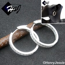 WOMEN SOLID 925 STERLING SILVER ICY BLING CZ HOOP ROUND EARRING E274