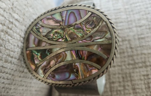 Large Vintage Silver Abalone Inlay Mexico Smoke Free Home - Picture 2 of 5