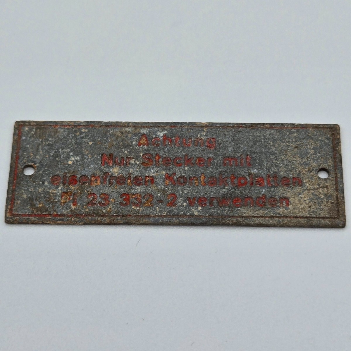 WW2 German Luftwaffe Achtung Eisenfrei Kontaktplatten Plate FL