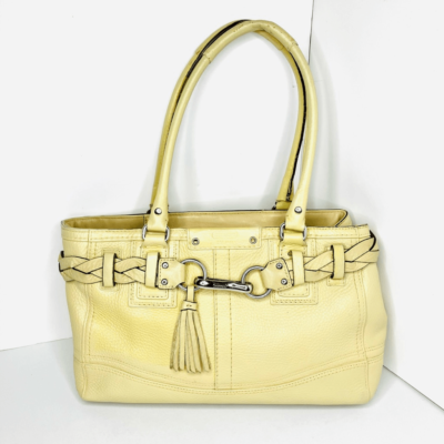 Coach F13084 Hampton Leather Braided Satchel Handbag Bag, Beige