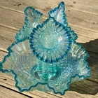FENTON Diamond Lace Museum Collection Iridescent Epergne Horn Glows Vase Vtg