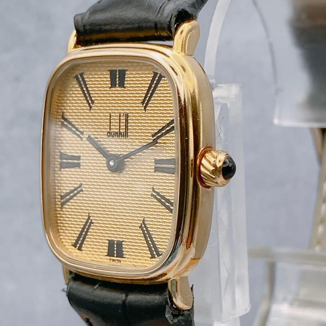 DUNHILL Quartz Date Gold Dial Rectangular Dress W… - image 4