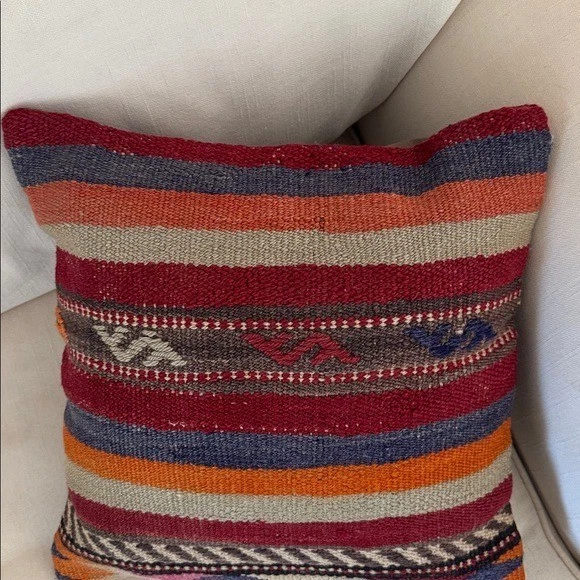 Vintage Karabag Kilim Pillow 16x16 inchWool Ethnic Karabag Kilim w/ Insert - Image 4 of 4