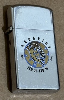 Vintage 1973 Zippo Lighter   Aquarius Zodiac Design   Original Insert   Working 