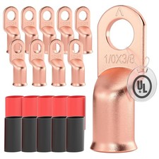 AIRIC 10 PCS UL Listed 1/0 AWG - 3/8" Battery Cable Lugs, Heat Shrink Ring Termi
