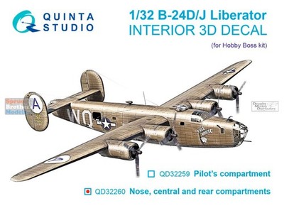 QTSQD32260 1:32 Quinta Studio 3D Decal - B-24D B-24J Liberator Nose, Central &