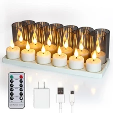 Rechargeable Tea Lights with Remote Timer - 12 Pack Flameless Candles