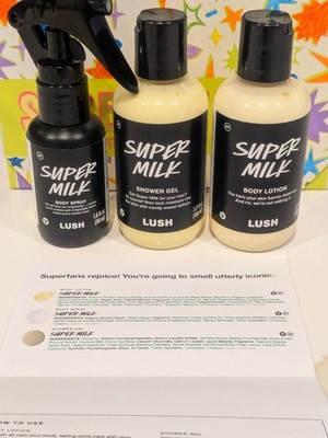 LUSH Super Milk - Gel/Lotion/Spray Gift Set 3-Piece Box Brand New  Limited Ed