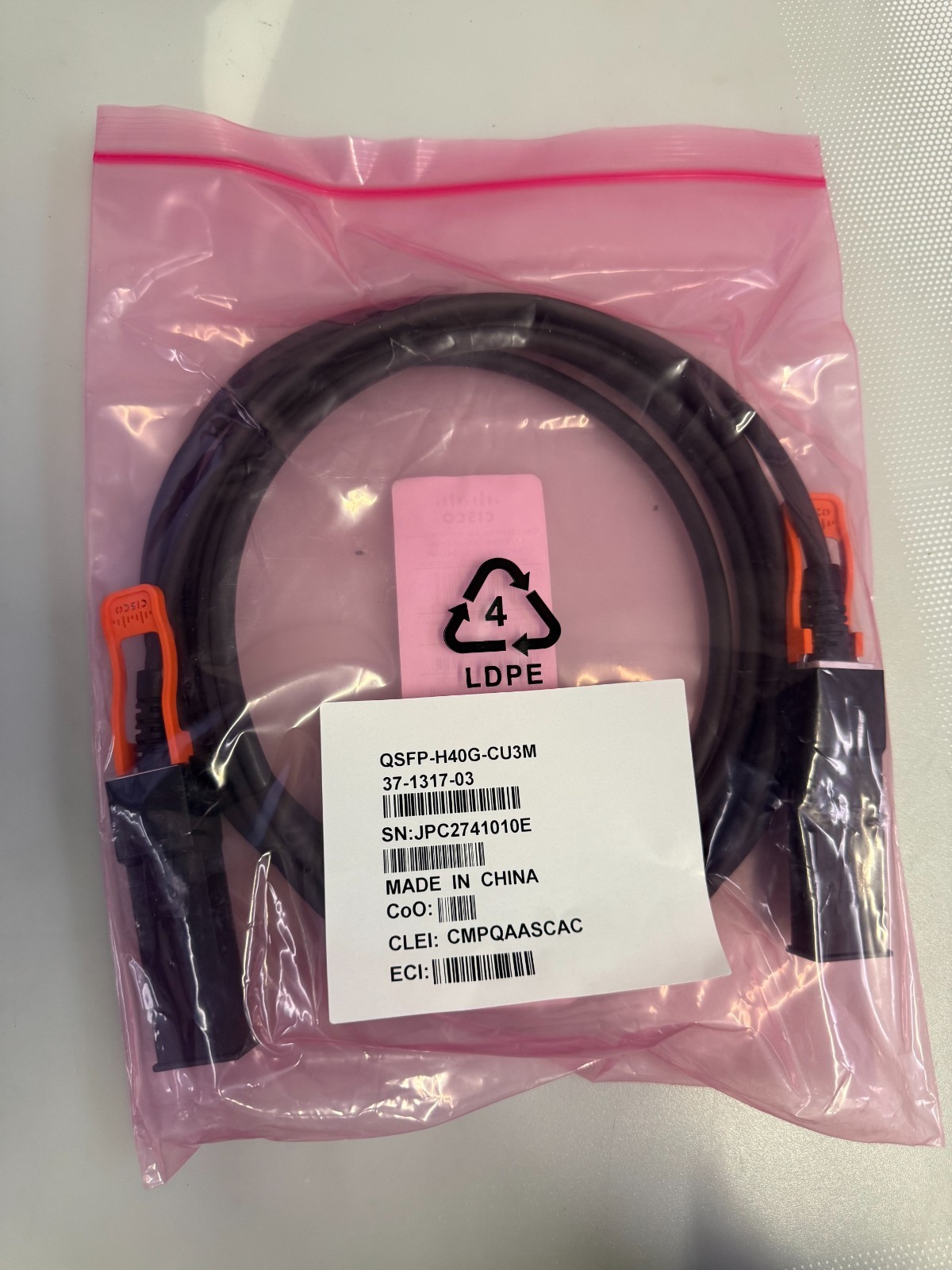 New CISCO QSFP-H40G-CU3M 37-1317-03 40G QSFP+  3 Meter Coppe