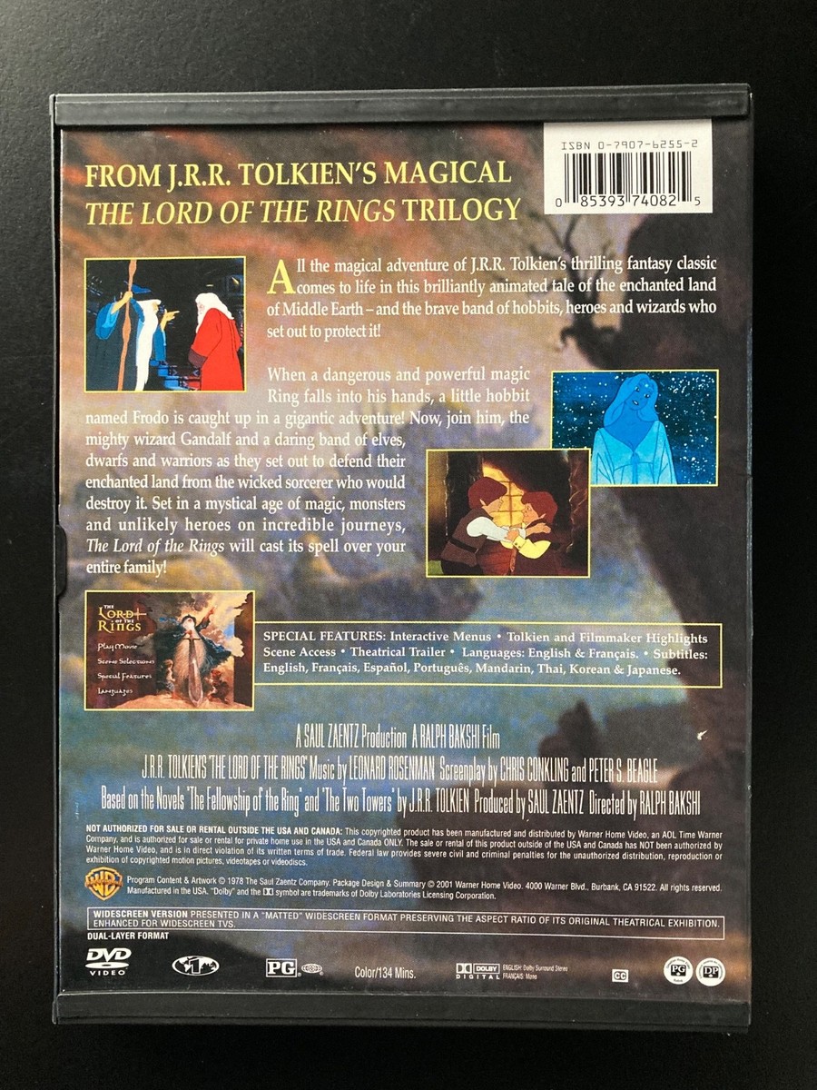THE LORD OF THE RINGS ANIMATED RALPH BAKSHI 1978/2001 WIDESCREEN
