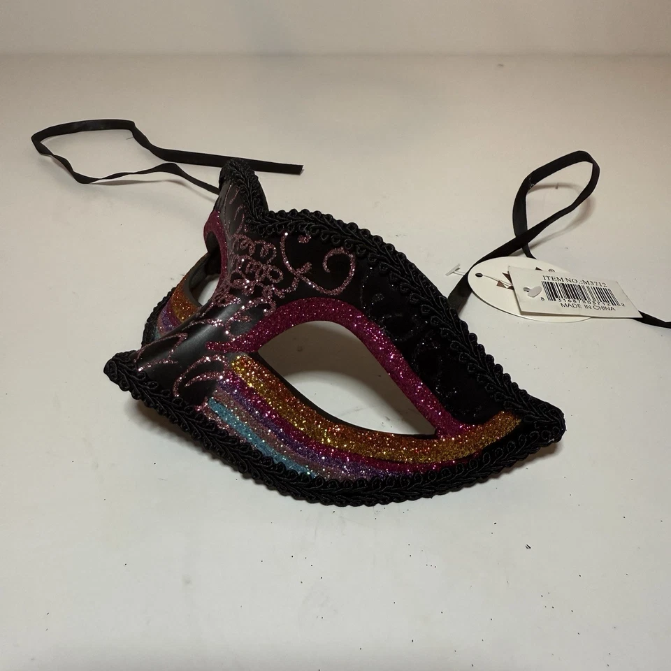 NWT Black Venetian Classic Masquerade Costume Eye Mask Prom Halloween Party - Image 3 of 4