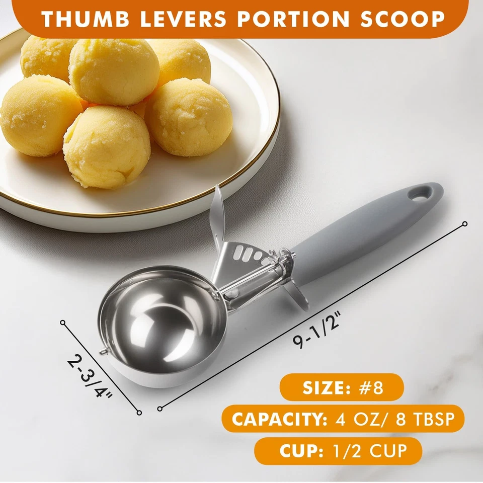 Cucharada resistente #8 4 OZ, plato de helados con mecanismo de fácil liberación, gris Foto 2 de 4