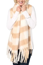 Complliments Women's 68" x 20" Brushed Plaid Blanket Scarf Cream
