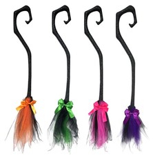 Halloween Witch Broom 37 IN Witches Brooms with Ribbon Portable Scary