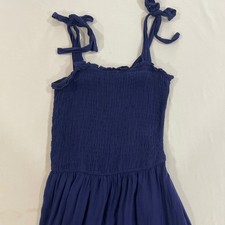 ZESICA Women Navy Blue Smocked Tie Shoulder Maxi Dress Summer Boho Tiered S