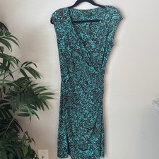 Lauren Ralph Lauren Womens Turquoise Brown Paisley Faux Wrap Ruched Dress Size 8