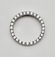 Vintage Sterling Silver Clear Gemstones Pave Inlay Circle Slide Pendant - 4.3g