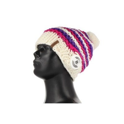 Earebel Strickmütze Beanie Mütze Kopfhörer Stereo Headset Handmade weiß lila
