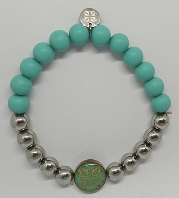 Rustic Cuff Mini Melanie Stretch Bracelet Silicone Teal Beads And Silver Beads