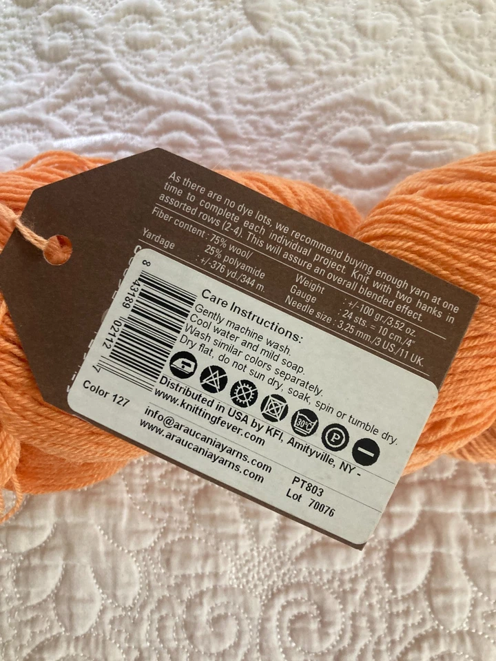Araucania Ranco Solid Yarn 75% Wool 25% Nylon ~376 yards ~Color 127 Light Orange - Image 3 of 3