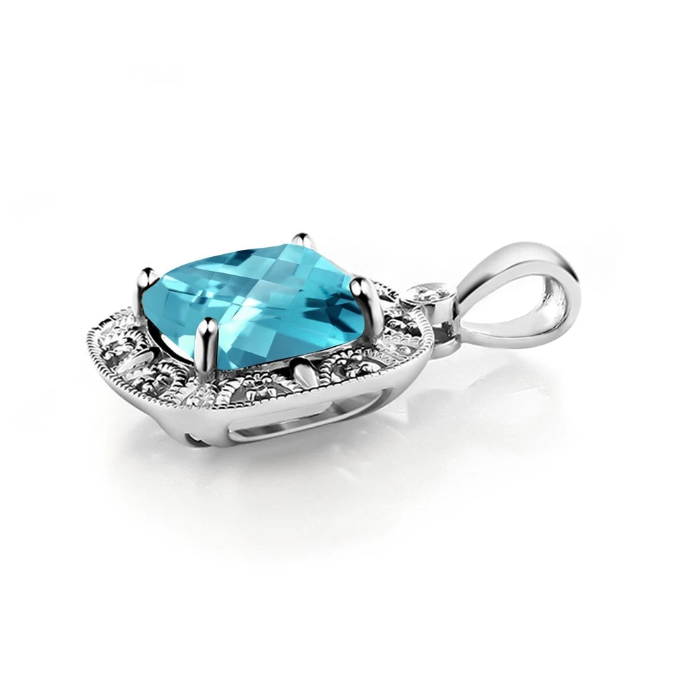 Collar colgante de oro blanco de 10 quilates con topacio azul suizo y detalles de diamantes para mujer | Foto 3 de 4