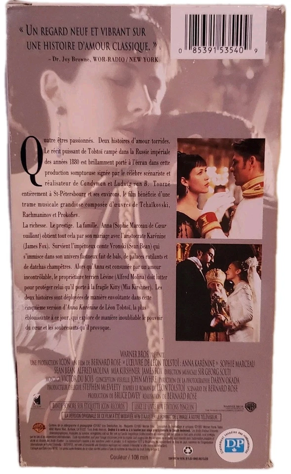 Leo Tolstoy's Anna Karenina VHS (1997, Warner Bros) Sophie Marceau FRENCH - Image 2 of 3