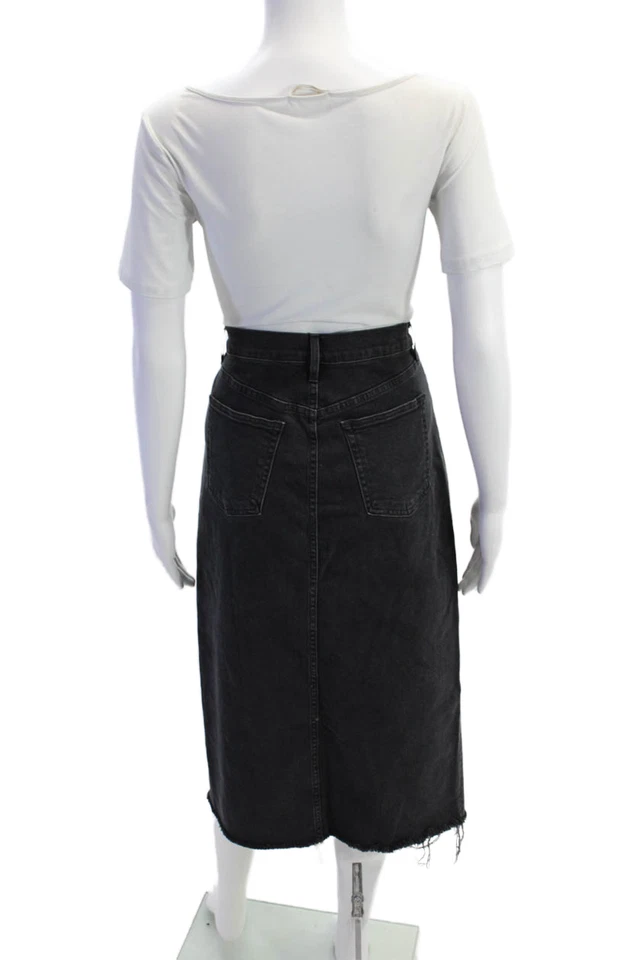 Maxi Falda 3x1 NYC Mujer Denim Cremallera Frontal Abertura Negra Algodón Talla 28 Foto 3 de 4