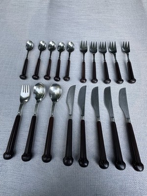 Vintage Denby England 18/8 Stainless Flatware Brown Ceramic Handle Lot Of 18