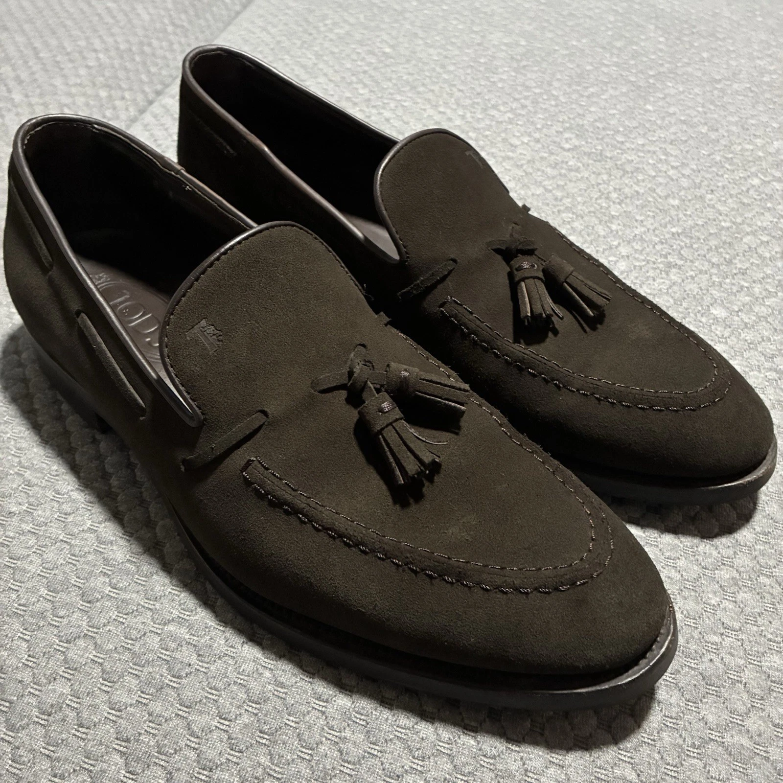 Tod's Tassels Suede Loafers Men's Brown Leather Shoes US 9 A Made In Italy Tods