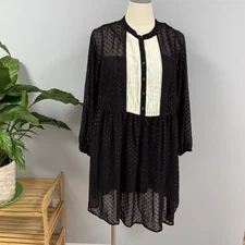 ModCloth Charms My Heart Swiss Dot Shift Dress 2X Black White Tuxedo Sheer *Read