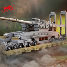 NEW WW2 Railway Gun Building Blocks Military Cannon MOC Army Weapon Model Toy Gi
