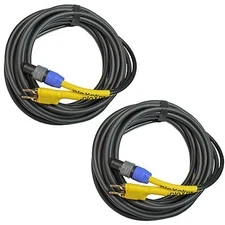 2 PLOYNK 10 ft foot speakon to dual 2 banana post plug 12 gauge PA speaker cable