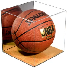 Acrylic Full Size Basketball Display Case with Wood Floor and Mirror (A008-WB)