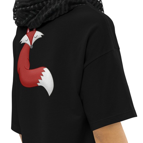 Cute Fox Women's Loose drop shoulder crop top - Picture 3 of 13