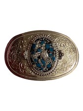 Beautiful Western Style Oval Belt Buckle silver-fleck turquoise resin cabochon