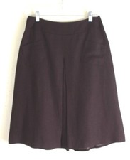 TALBOTS Sz 6 Brown Irish Linen A-Line Front Pleat Pocket Detail Skirt