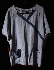 heather blue navy trim Scrubstar stretch women 3x scrub top EUC