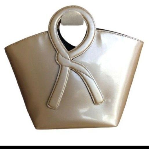 Roberta Di Camerino Handbag R Handle Champagne Gold Tote Bag 18×15 