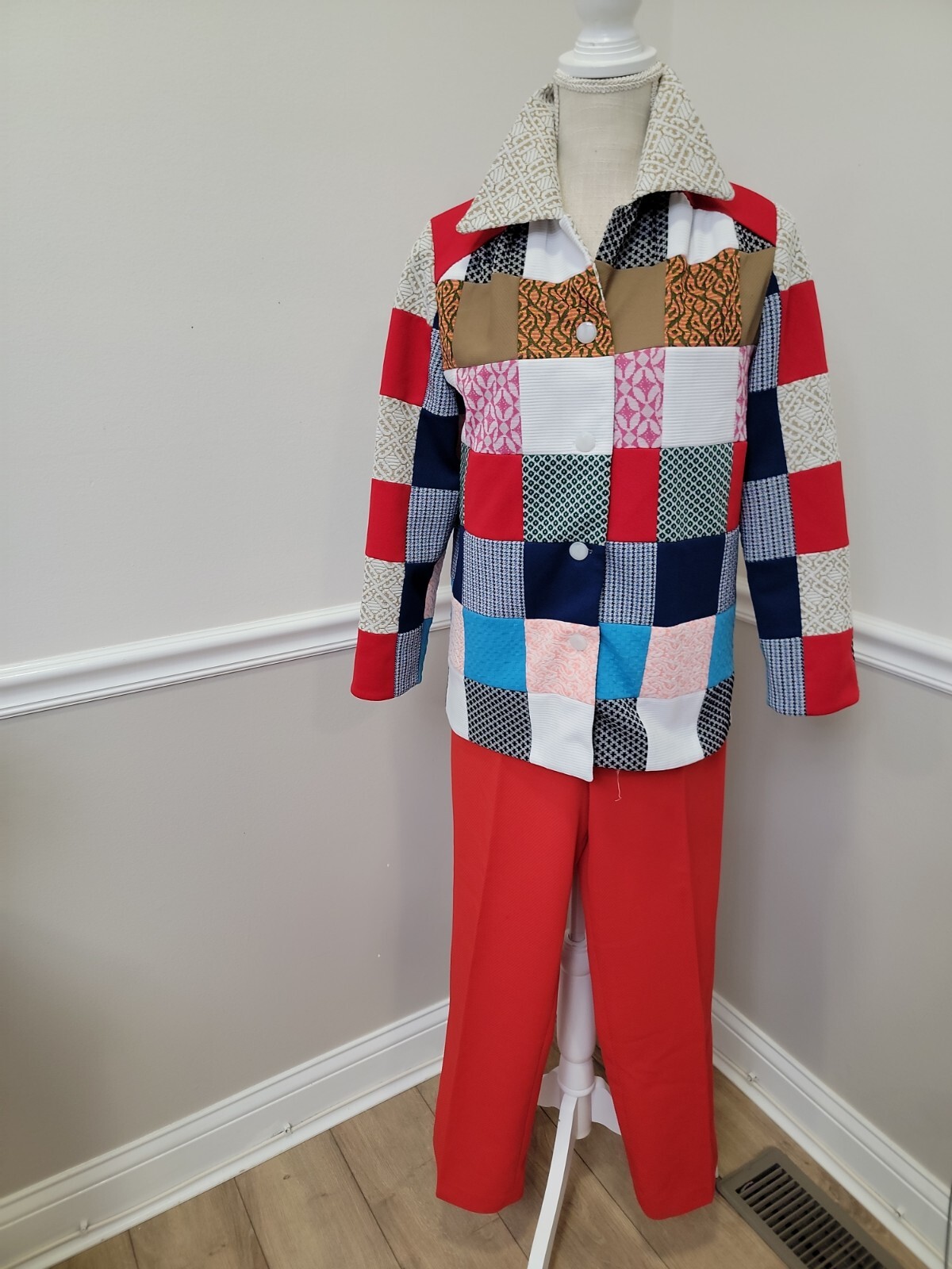 Vintage Handmade Patchwork Cardigan /Pants Suit G… - image 1