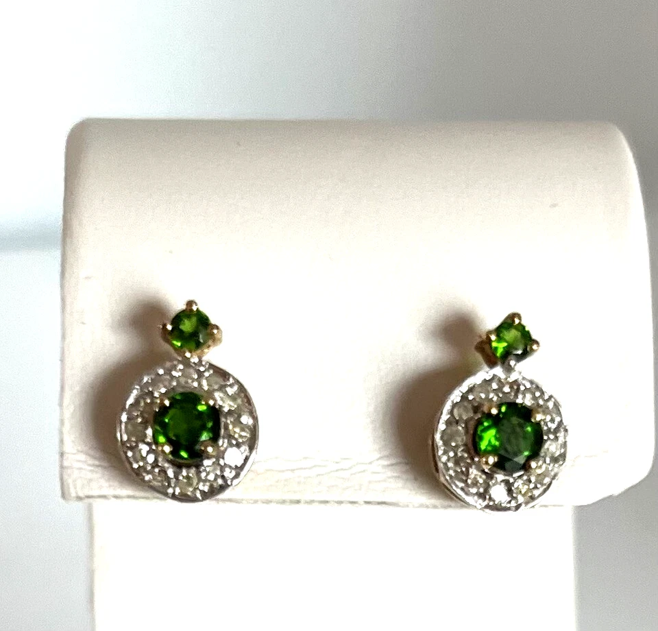 PENDIENTES MUJER ORO AMARILLO CROMO DIOPSIDO Y DIAMANTES Foto 2 de 2