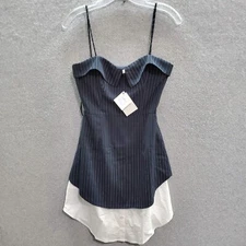 By Egreis Women Dress Small Navy Pinstriped Mini Fit & Flare Sleeveless NWT