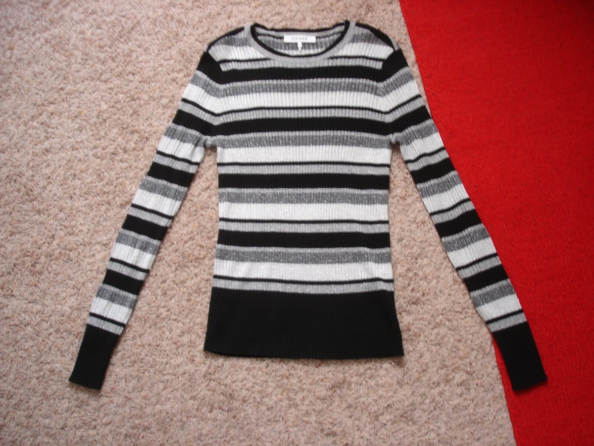 $255 NEW FRAME Ribbed Metallic Stripe Long Sleeve Sweater