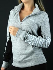 Victoria's Secret PINK Half Zip Sweatshirt Mockneck Logo Striped NWT