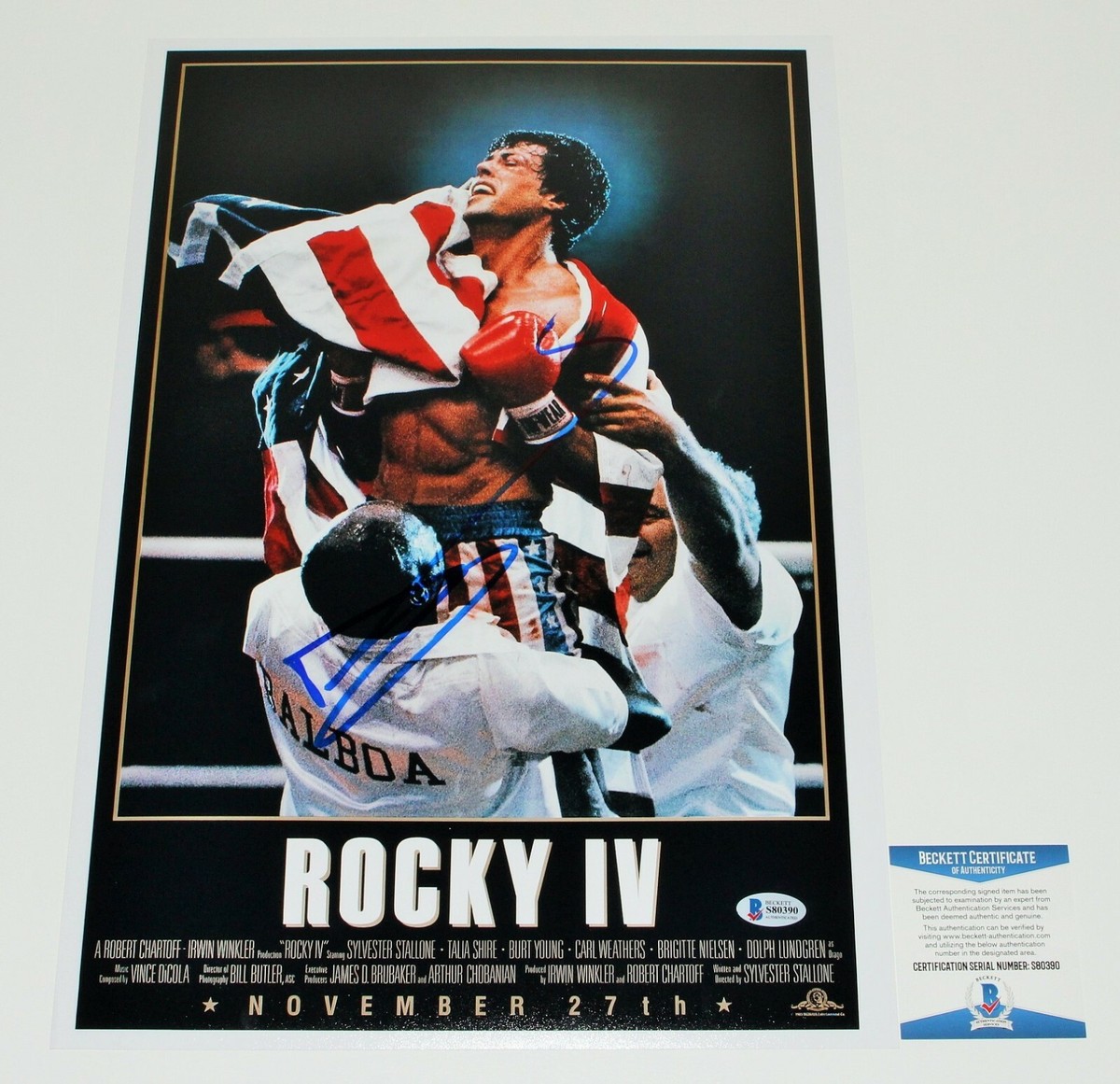 DOLPH LUNDGREN SIGNED 'ROCKY IV' 12x18 MOVIE POSTER BECKETT COA