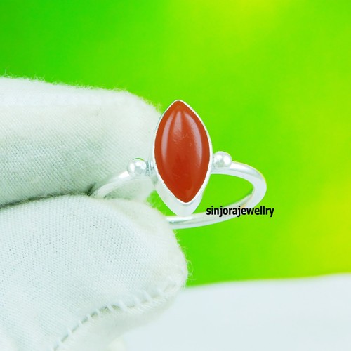Bracelet Argent Sterling 925 Fait Main Avec Pierre Cornaline Rouge - Réglable