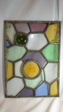 Panel witrażowy 13" x 9,5" z zielonymi i żółtymi kółkami