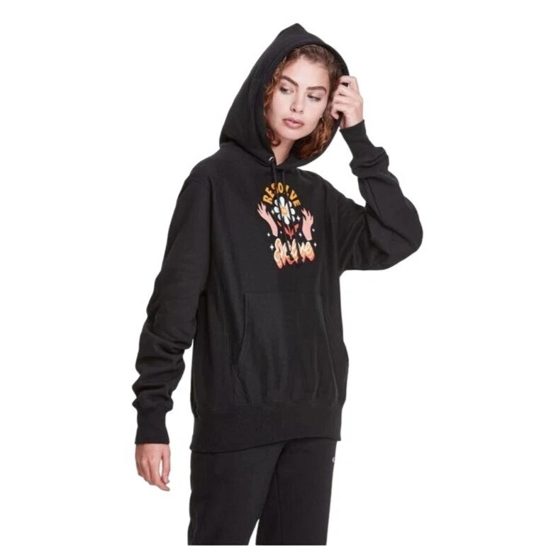 Champion X Steffi Lynn Hoodie Reverse Weave Small Black Resolve To Evolve NEW