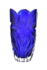 Crystal Glass Vase11"Centerpiece Flower Bud Vase DeepBlue Color Bohemia Crystal 